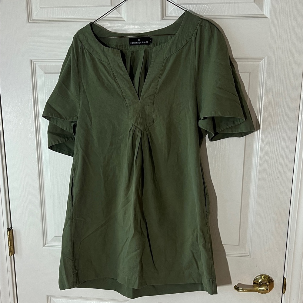 Pomander Place Olive Green Mini Dress Tunic Top,‎ Sz Small